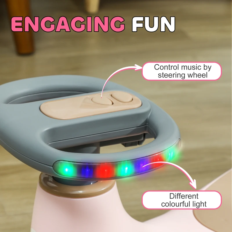 Qaba Kids Wiggle Car w/ Parent Traction Rope, Music, Light, Pink