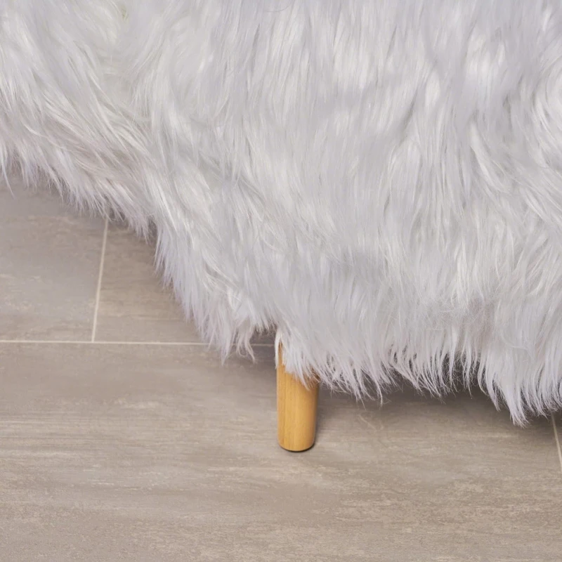 Adorable Upholstered Yak Ottoman with Sturdy Construction, Kid-Friendly Multi-Functional Foot Stool, 26.5" L x 17.5" W x 17.5" H, White