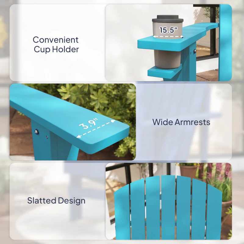 Outsunny Oversized Adirondack Chair, Outdoor Fire Pit and Porch Seating, Classic Log Lounge w/ Built-in Cupholder, Sky Blue