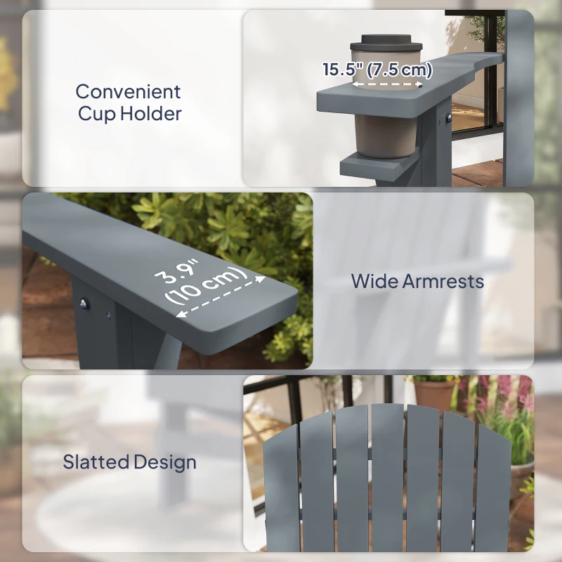 Outsunny Classic Adirondack Chair, Muskoka Chairs, Garden Deck Chair with Cup Holder for Patio, Indoor, Backyard, Dark Grey