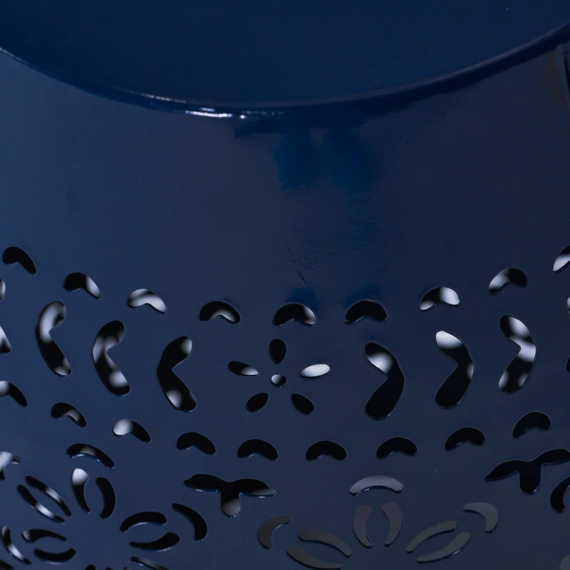 Lace-Cut Metal Side Table with All-metal Construction, Outdoor Accent Table with Barrel Shape Design, 12" L x 12" W x 18" H, Dark Blue