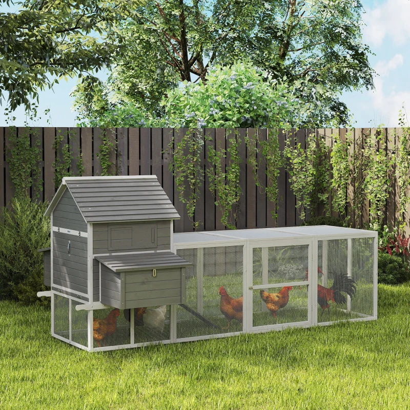 PawHut Wooden Chicken Coop with Nesting Boxes, Run, Doors, Tray, Ramp for 4-6 Chickens