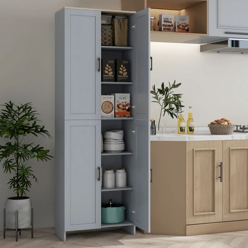 HOMCOM 67" 4-Door Kitchen Pantry Cabinet, Freestanding Storage Cabinet Cupboard with Adjustable Shelves, Grey