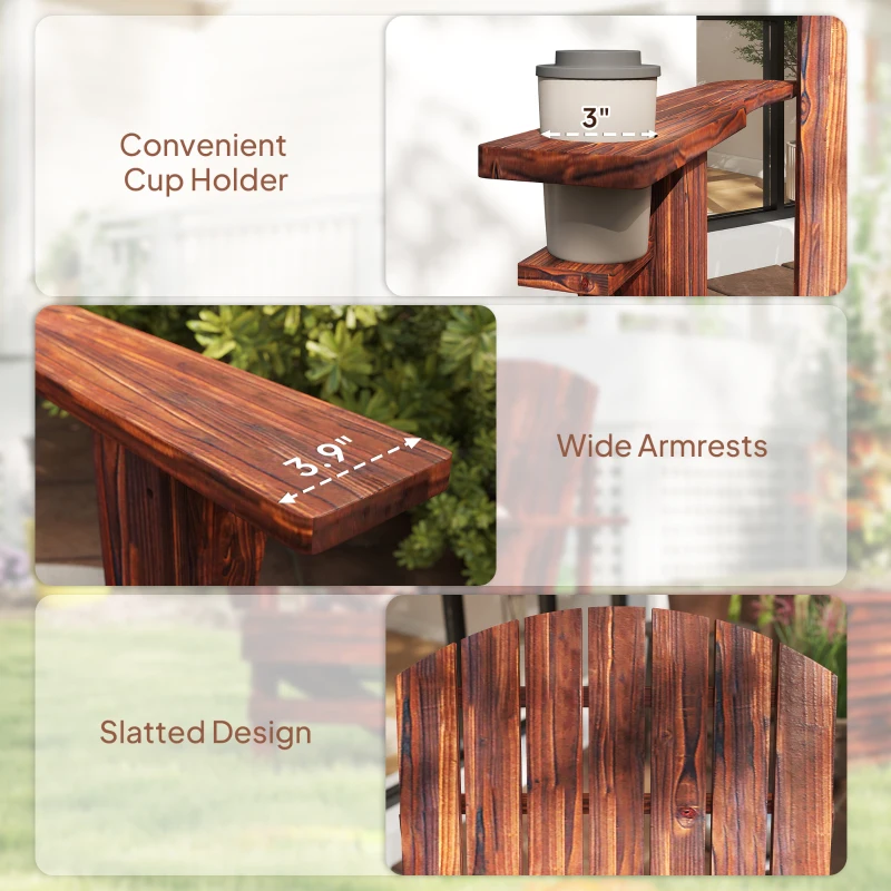 Outsunny Oversized Adirondack Chair, Outdoor Fire Pit and Porch Seating, Classic Log Lounge w/ Built-in Cupholder, Brown
