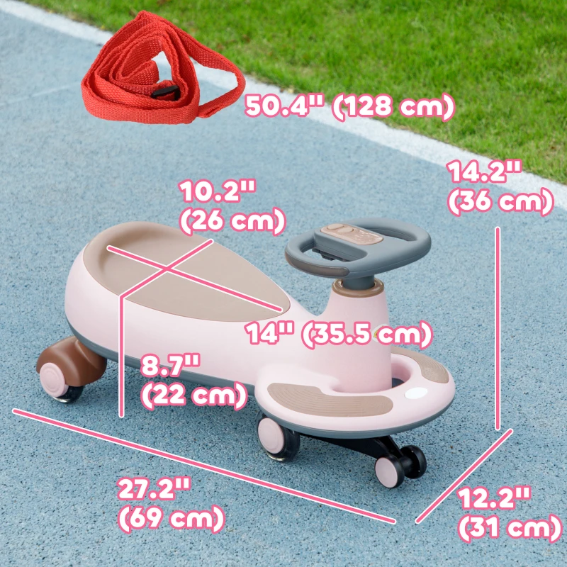 Qaba Kids Wiggle Car w/ Parent Traction Rope, Music, Light, Pink