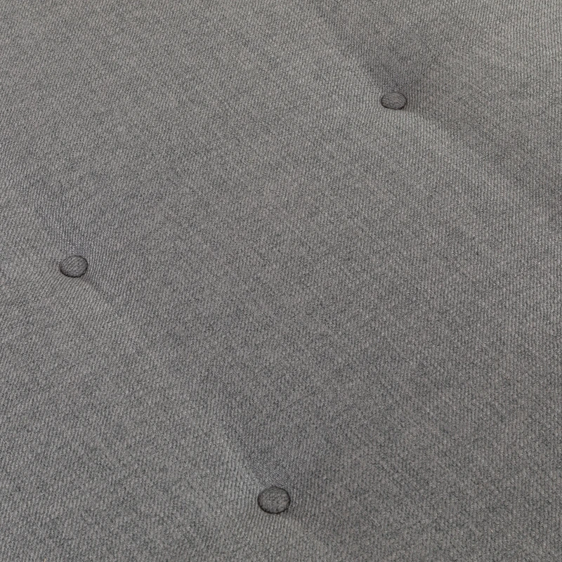 Mid-Century Chaise Lounge with 2 Accent Pillows, Button Tufted Waffle Stitch, Gold Tipped Rubberwood Legs, 64" L x 32" W x 33.5" H, Grey