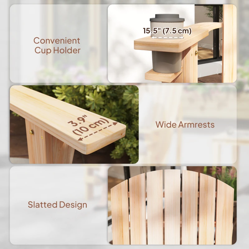 Outsunny Classic Adirondack Chair Muskoka Chair, Garden Deck Chair with Cup Holder for Patio, Indoor, Backyard, Natural