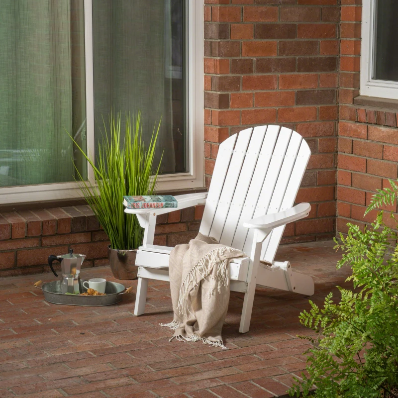 Rustic Acacia Wood Adirondack Chair with Nature-Inspired Textures, Foldable Patio Seating with Traditional Slats, 30" L x 36" W x 34" H, White