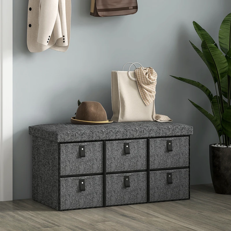 HOMCOM Shoe Bench with Seat, Shoe Storage Bench with Cushion and 6 Fabric Drawers for Entryway, Hallway, Bedroom, Charcoal Grey