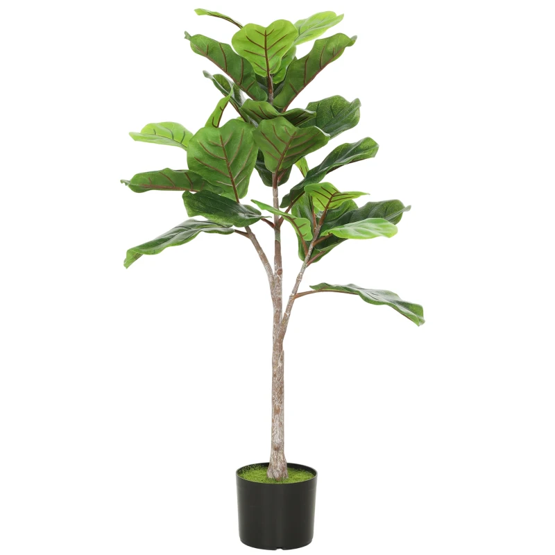 HOMCOM Artificial Fiddle Leaf Fig Tree, 43" Potted Plant with Flocked Soil for Home Office Decor, Green