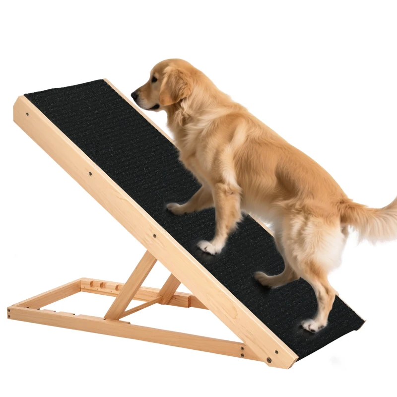 PawHut Dog Ramp Foldable Pet Ramp for Bed Couch, Height Adjustable, for Cats Large Dogs with Non Slip Carpeted Surface