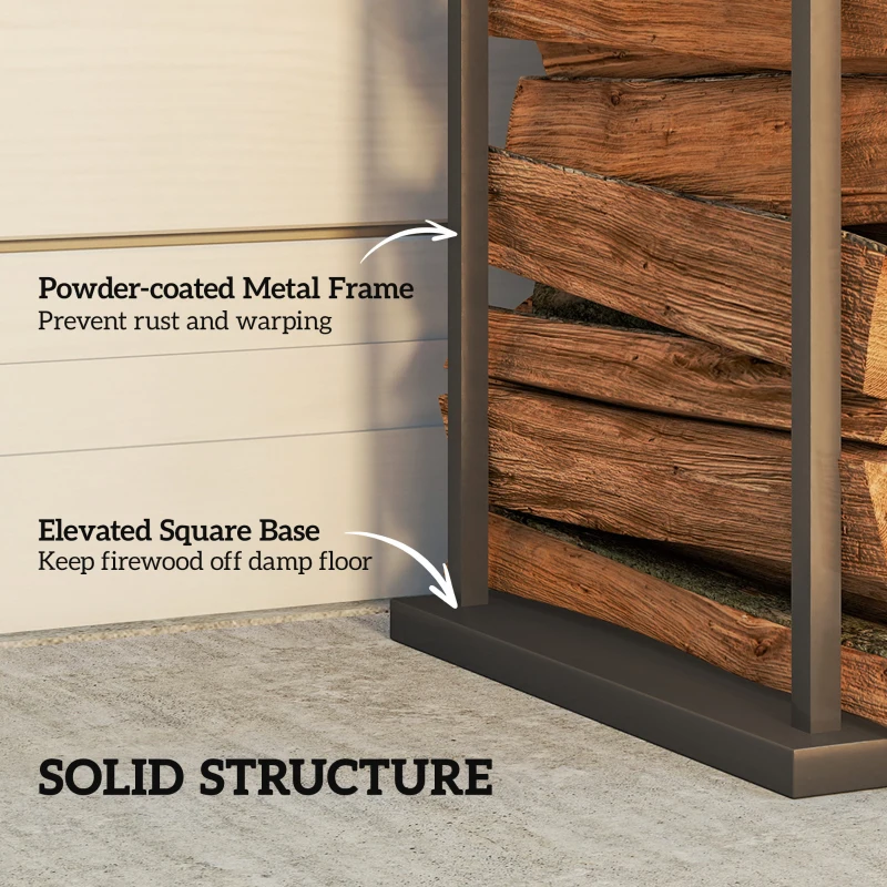 Outsunny Firewood Rack Outdoor, Heavy Duty Log Holder, Vertical Fireplace Storage Rack, 220 lbs Capacity, 13" x 13" x 43", Black