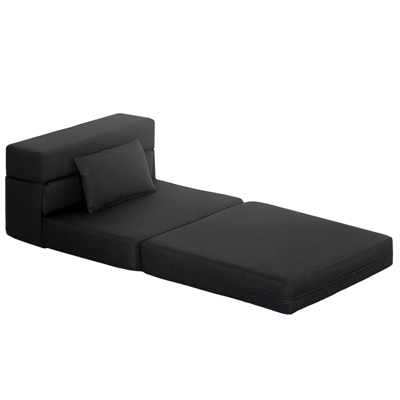 HOMCOM Folding Chair Bed with Pillow, Modern Linen Sleeper Sofa Bed for Living Room, Dorm, Guest Use, Black