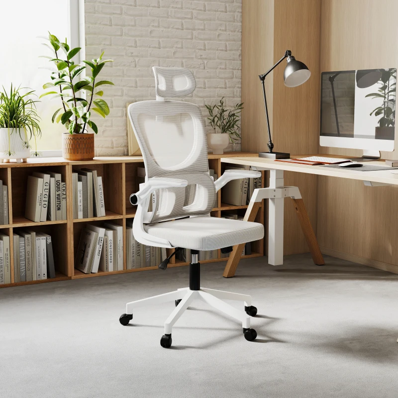 Vinsetto Ergonomic Office Chair with Auto-Adaptive Lumbar Support, High Back Desk Chair with Adjustable Headrest & Height, Rotatable Arm, Tilt Function for Home Office, Grey