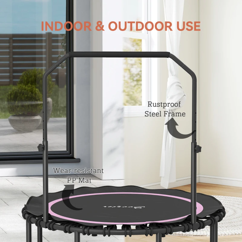 Soozier 48" Rebounder Trampoline for Adults, Foldable Mini Trampoline with Adjustable Handle Bar for Indoor Outdoor, Pink