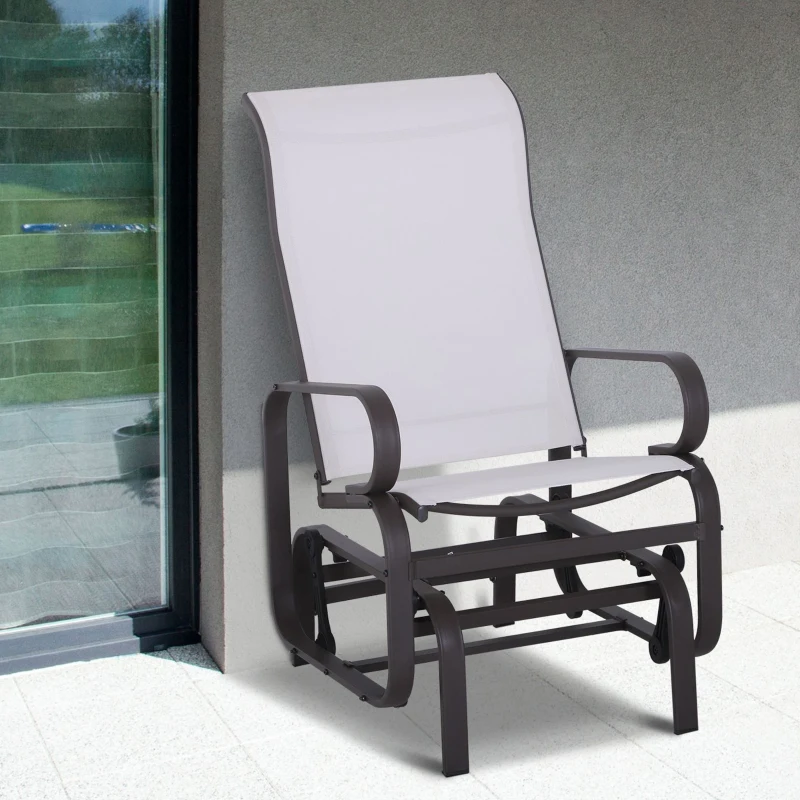 Outsunny Outdoor Mesh Glider Swing Chair Patio Garden Rocking Gliding Seat Yard Porch Furniture, Brown Beige