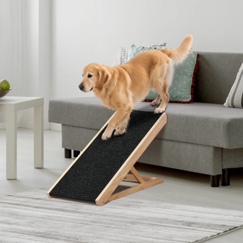 PawHut Dog Ramp Foldable Pet Ramp for Bed Couch, Height Adjustable, for Cats Large Dogs with Non Slip Carpeted Surface