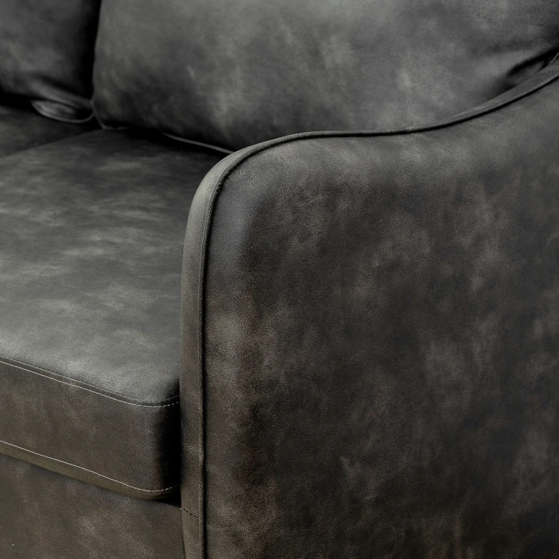 HOMCOM 55" Loveseat Sofa, Small 2 Seater Couch with Solid Wood Legs, Modern PU Leather Upholstered Sofa for Small Spaces, Grey