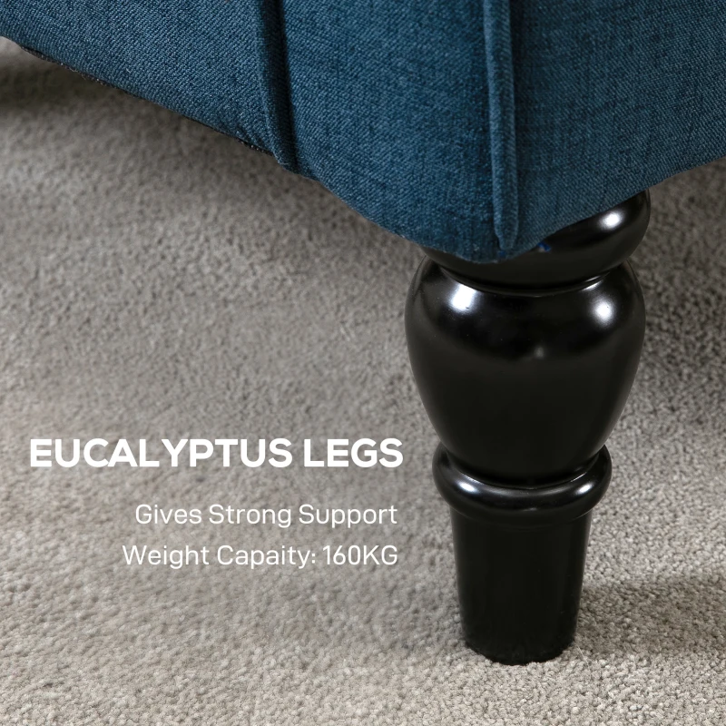 HOMCOM Button Tufted Accent Chair for Living Room - Upholstered Wingback with Wood Legs, Rolled Arms, Thick Padding, Blue