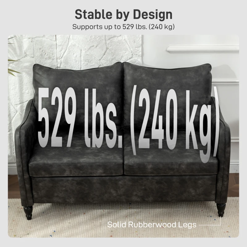 HOMCOM 55" Loveseat Sofa, Small 2 Seater Couch with Solid Wood Legs, Modern PU Leather Upholstered Sofa for Small Spaces, Grey