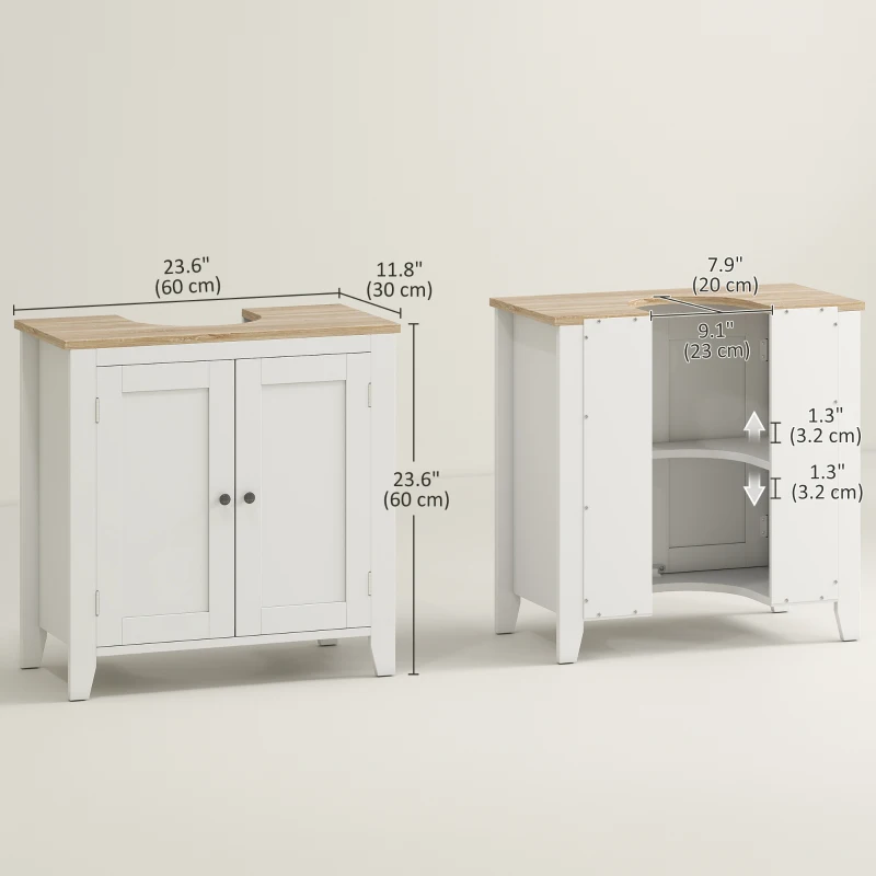 kleankin Bathroom Sink Vanity Unit, Under Sink Bathroom Cabinet with U-Shape Design and Adjustable Shelf, White