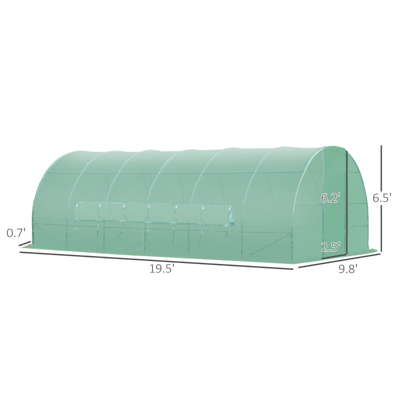 Outsunny 20' x 10' x 6.5' Walk-in Tunnel Greenhouse, Outdoor Green House with Hinged Door, Mesh Windows, Gardening Tent Plant House, Green