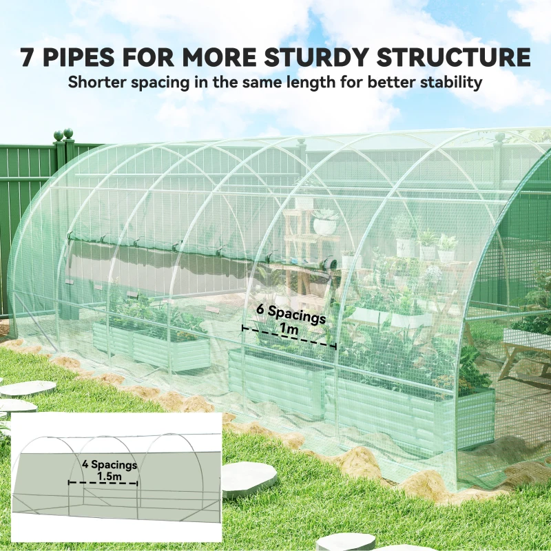 Outsunny 20' x 10' x 6.5' Walk-in Tunnel Greenhouse, Outdoor Green House with Hinged Door, Mesh Windows, Gardening Tent Plant House, Green