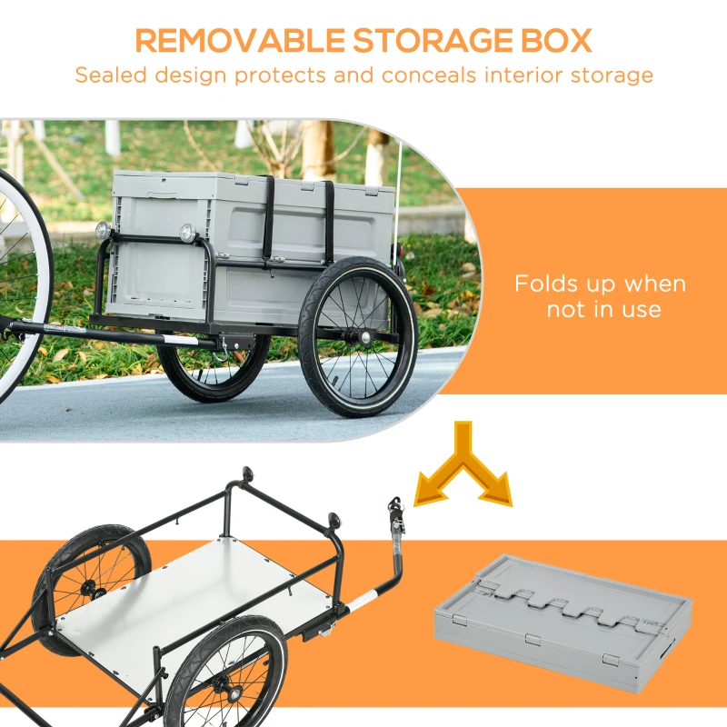 Aosom Steel Trailer for Bike, Bicycle Cargo Trailer with Storage Box, Safe Reflectors, Max Load 88LBS