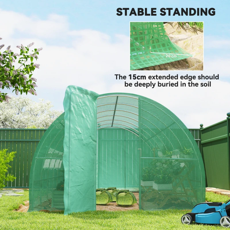 Outsunny 20' x 10' x 6.5' Walk-in Tunnel Greenhouse, Outdoor Green House with Hinged Door, Mesh Windows, Gardening Tent Plant House, Green