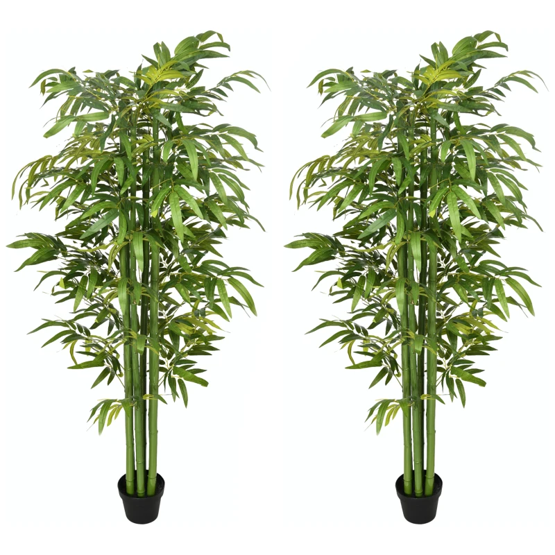 HOMCOM Set of 2 6 FT Artificial Tree Bamboo Tree Fake Plants in Pot for Home Office Living Room Decor, Green