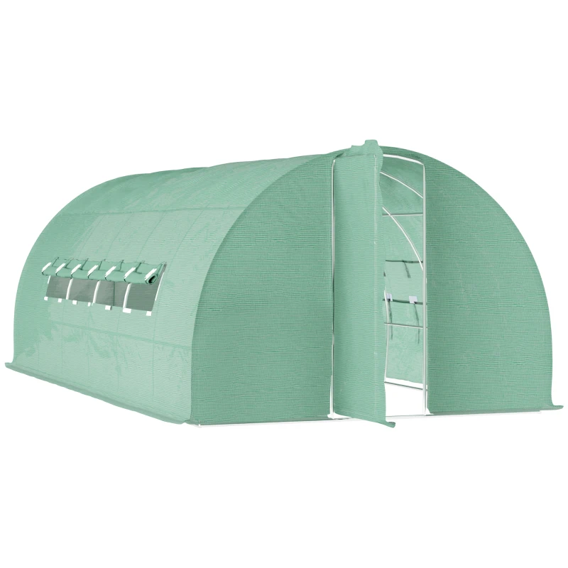 Outsunny 20' x 10' x 6.5' Walk-in Tunnel Greenhouse, Outdoor Green House with Hinged Door, Mesh Windows, Gardening Tent Plant House, Green