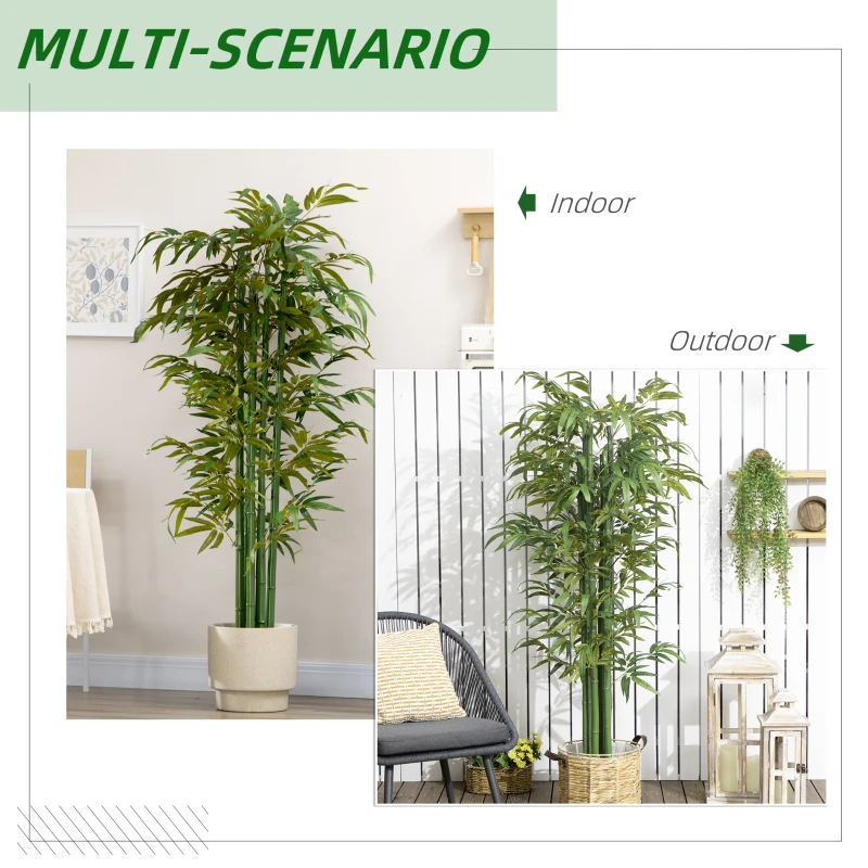 HOMCOM Set of 2 6 FT Artificial Tree Bamboo Tree Fake Plants in Pot for Home Office Living Room Decor, Green