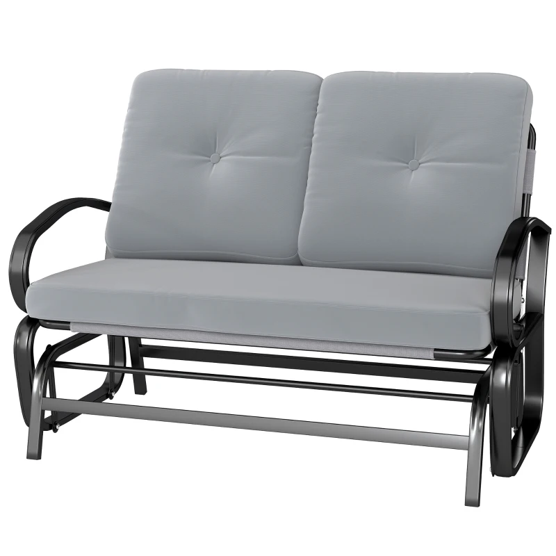 Outsunny Outdoor Glider Bench, 2-Person Patio Rocker Loveseat with Tufted Cushions, Steel Frame for Porch, Garden Backyard, Gray
