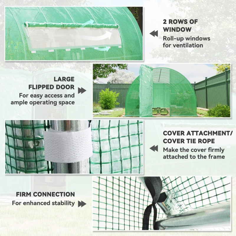 Outsunny 20' x 10' x 6.5' Walk-in Tunnel Greenhouse, Outdoor Green House with Hinged Door, Mesh Windows, Gardening Tent Plant House, Green