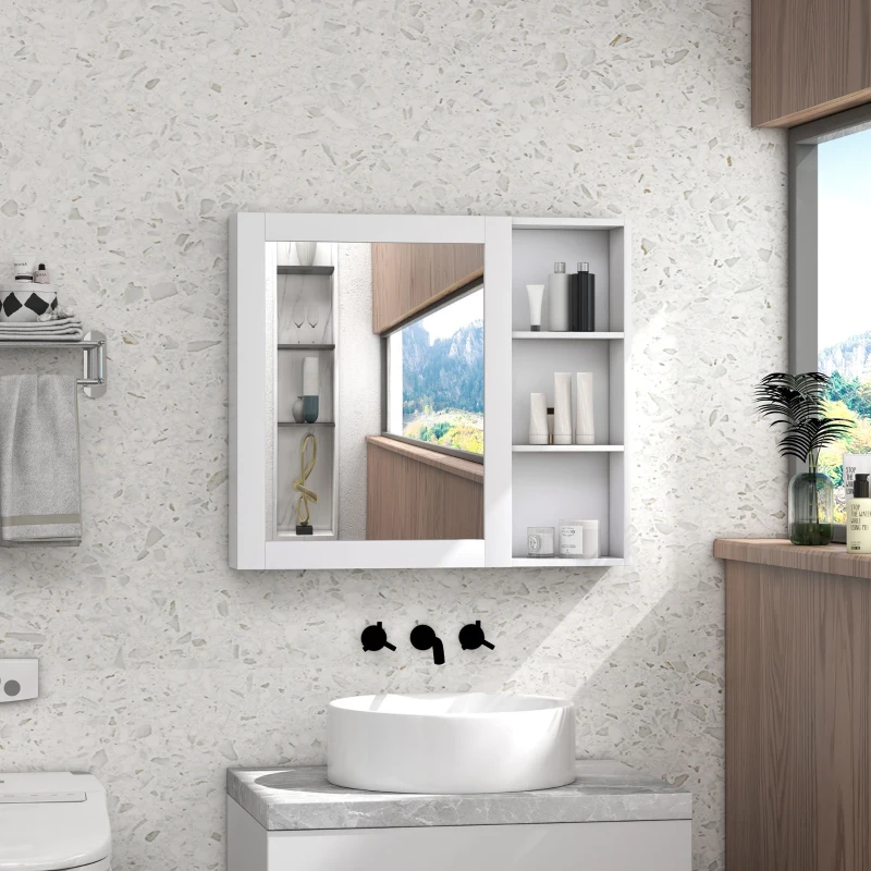 kleankin MDF Medicine Cabinet with Mirror, Bathroom Storage Cabinet with 3-tier Shelves, Wall Mounted, White