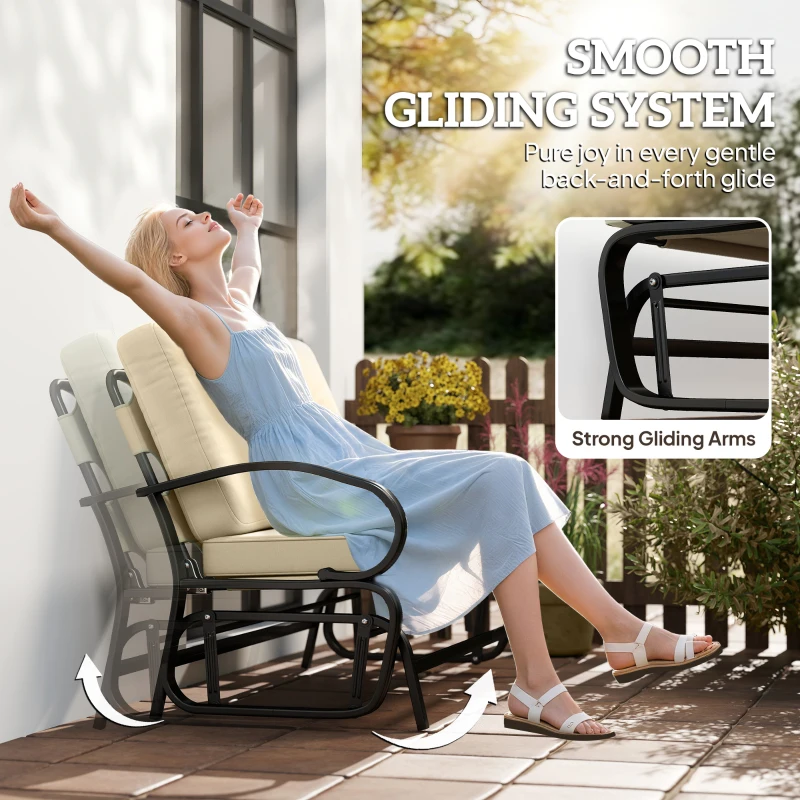Outsunny Outdoor Glider Bench, 2-Person Patio Rocker Loveseat with Tufted Cushions, Steel Frame for Porch, Garden Backyard, Beige