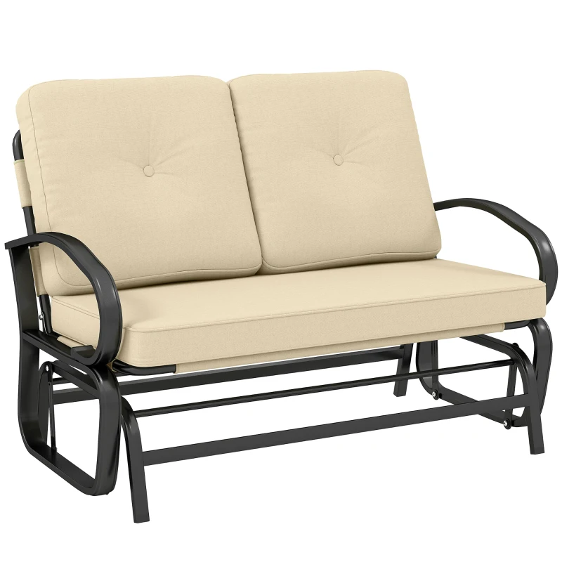 Outsunny Outdoor Glider Bench, 2-Person Patio Rocker Loveseat with Tufted Cushions, Steel Frame for Porch, Garden Backyard, Beige