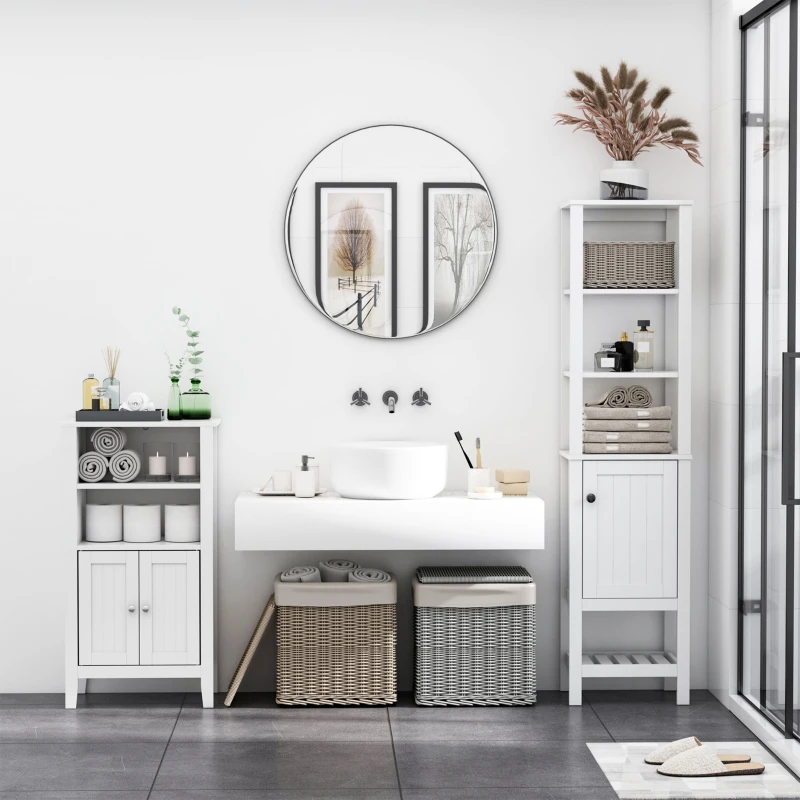 HOMCOM Tall Bathroom Storage Cabinet, Narrow Freestanding Linen Tower with Shelves & Compact Design, White