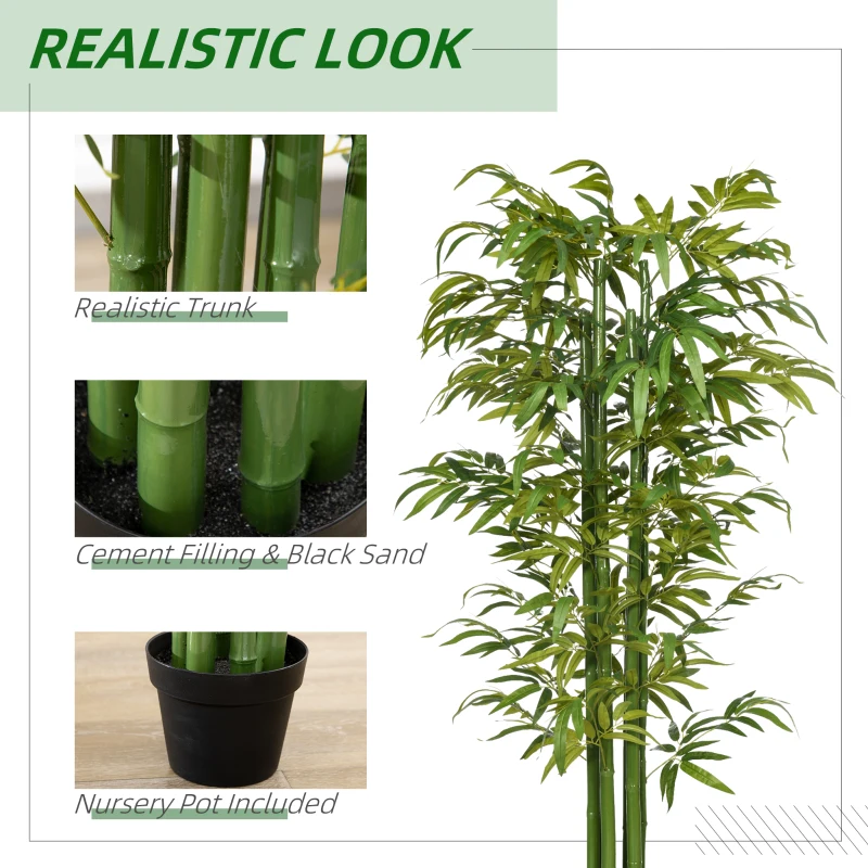 HOMCOM Set of 2 6 FT Artificial Tree Bamboo Tree Fake Plants in Pot for Home Office Living Room Decor, Green