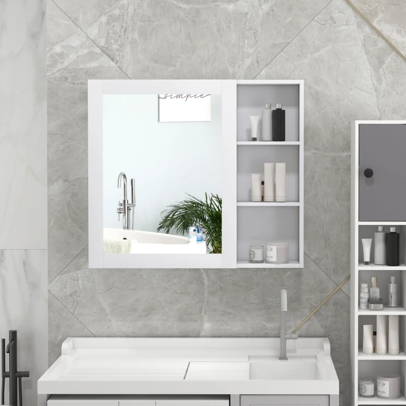 kleankin MDF Medicine Cabinet with Mirror, Bathroom Storage Cabinet with 3-tier Shelves, Wall Mounted, White