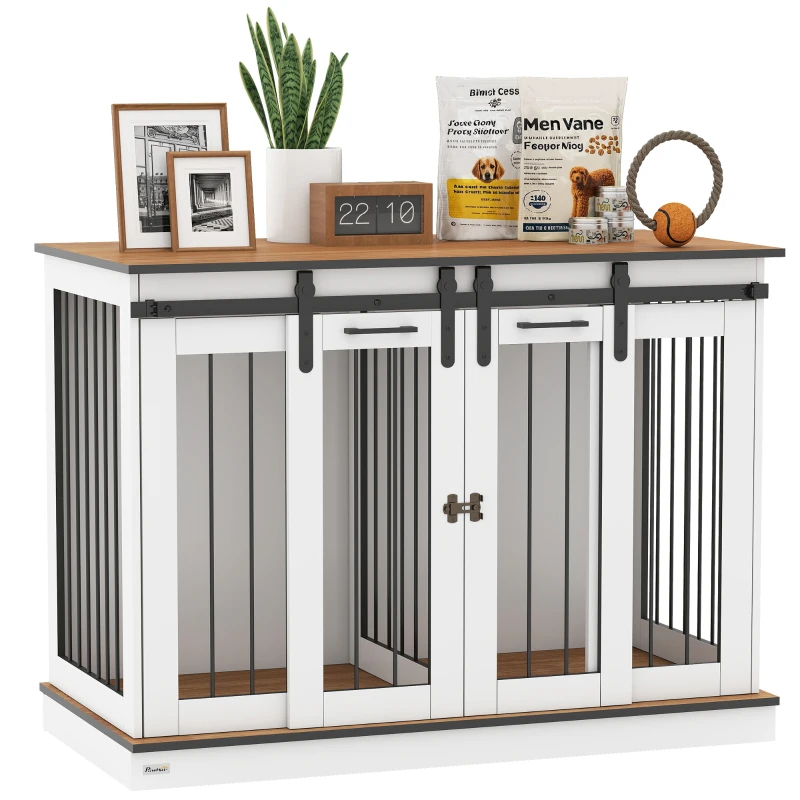 PawHut Dog Crate, Dog Cage End Table with Divider Panel, Dog Crate Furniture for Large Dog and 2 Small Dogs, White