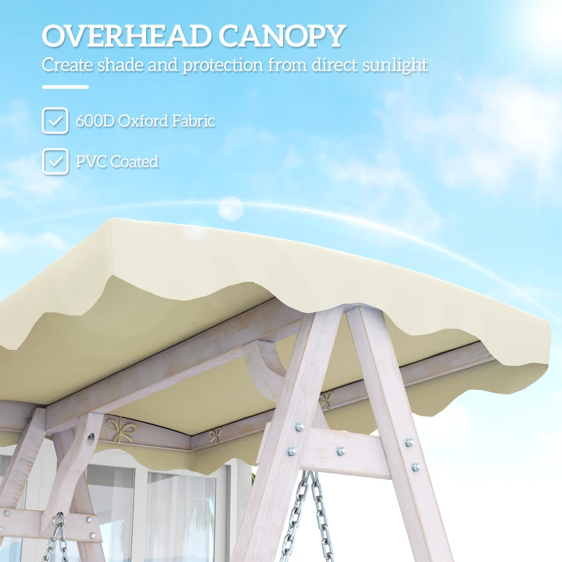 Outsunny 2 Seater Patio Swing with Stand, Canopy and Cushion, Outdoor Swing Chair Wooden Swinging Bench