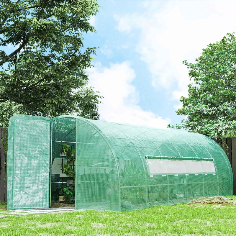 Outsunny 20x10x6.6ft Heavy Duty Outdoor Walk-in Tunnel Greenhouse Portable Garden Planting Warm House with PE Cover Green
