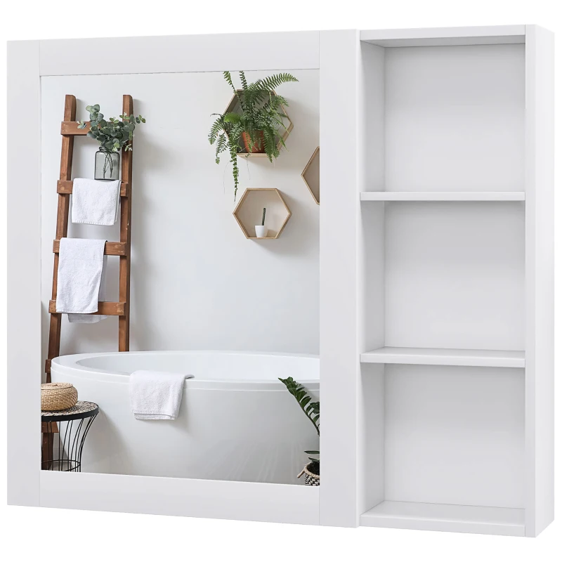 kleankin MDF Medicine Cabinet with Mirror, Bathroom Storage Cabinet with 3-tier Shelves, Wall Mounted, White