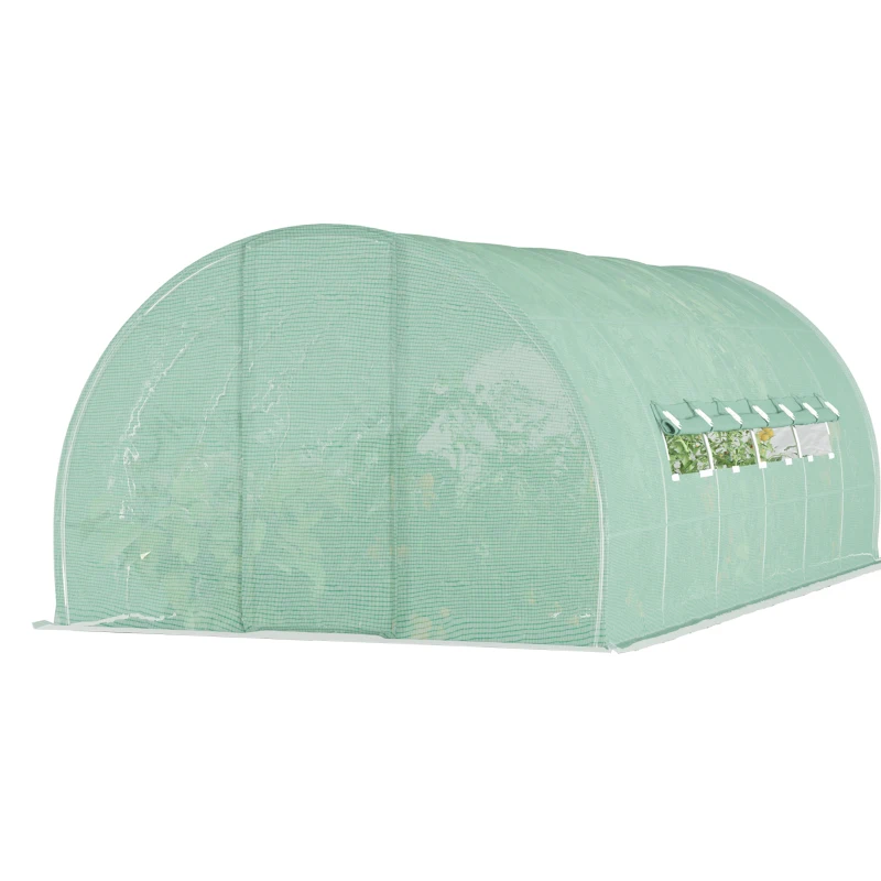 Outsunny 20' x 10' x 6.5' Walk-in Tunnel Greenhouse, Outdoor Green House with Hinged Door, Mesh Windows, Gardening Tent Plant House, Green
