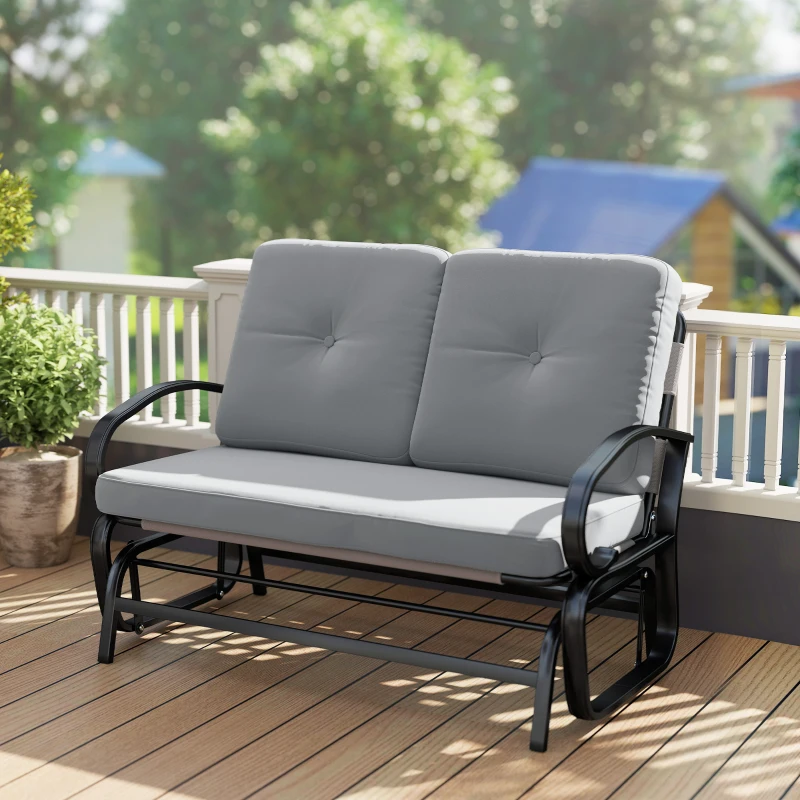 Outsunny Outdoor Glider Bench, 2-Person Patio Rocker Loveseat with Tufted Cushions, Steel Frame for Porch, Garden Backyard, Gray