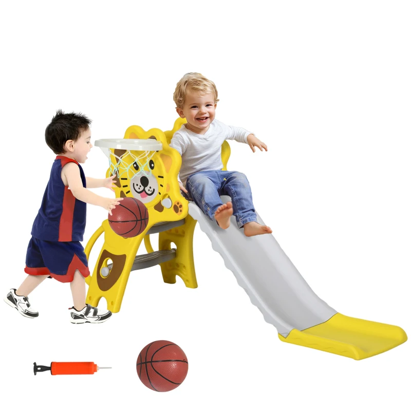Qaba 3 in 1 Slide for Toddlers, Kids Slide Playset with Basketball Hoop, Climber, for 18-36 Months, Yellow