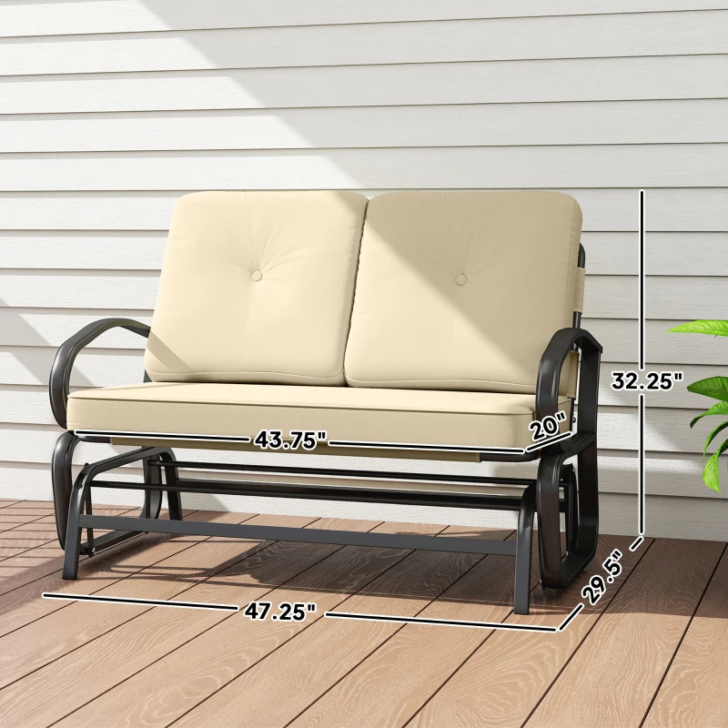 Outsunny Outdoor Glider Bench, 2-Person Patio Rocker Loveseat with Tufted Cushions, Steel Frame for Porch, Garden Backyard, Beige