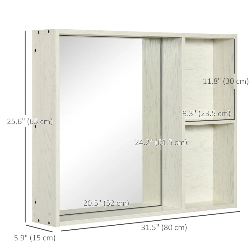 kleankin 31.5 Inch x 25.5 Inch Medicine Cabinet with Mirror, 2-Tier Storage Shelf, Wall Mounted Bathroom Mirror Cabinet, White