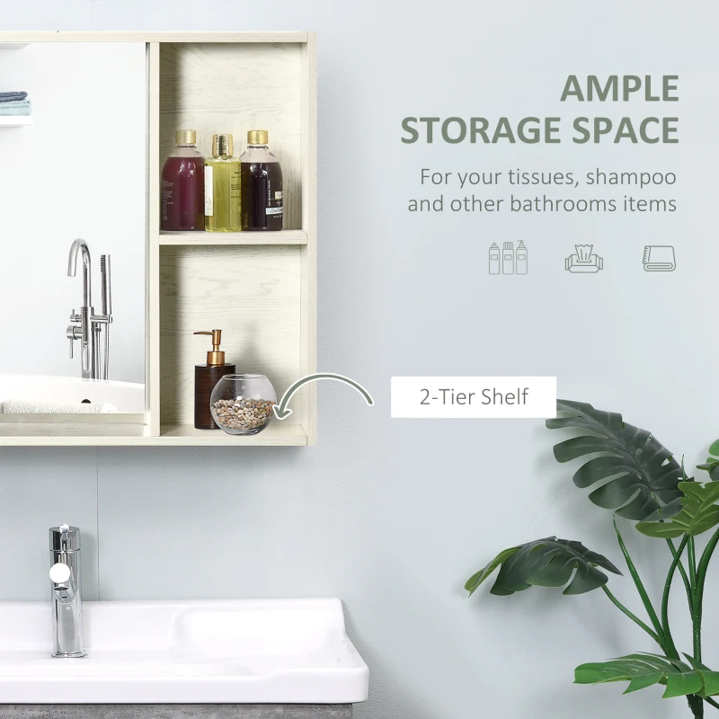 kleankin 31.5 Inch x 25.5 Inch Medicine Cabinet with Mirror, 2-Tier Storage Shelf, Wall Mounted Bathroom Mirror Cabinet, White